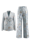 Blush Floral Peak Lapel Suit 2 pièces double boutonnage féminin avec poches
