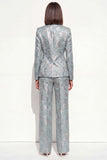 Blush Floral Peak Lapel Suit 2 pièces double boutonnage féminin avec poches