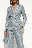 Blush Floral Peak Lapel Suit 2 pièces double boutonnage féminin avec poches