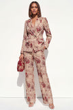 Blush Floral Peak Lapel Suit 2 pièces double boutonnage féminin avec poches