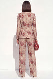 Blush Floral Peak Lapel Suit 2 pièces double boutonnage féminin avec poches