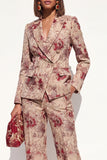 Blush Floral Peak Lapel Suit 2 pièces double boutonnage féminin avec poches