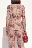 Blush Floral Peak Lapel Suit 2 pièces double boutonnage féminin avec poches