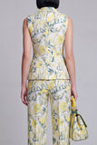 Costumes féminins à revers de la pointe en deux pièces Jacquard Floral Grey Blue