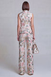 Costumes féminins à revers de la pointe en deux pièces Jacquard Floral Grey Blue