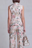 Costumes féminins à revers de la pointe en deux pièces Jacquard Floral Grey Blue