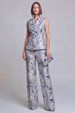 Costumes féminins à revers de la pointe en deux pièces Jacquard Floral Grey Blue