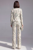 Costumes féminins à fleurs slim en deux pièces verts ouverts