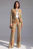 Costumes féminins à fleurs slim en deux pièces verts ouverts