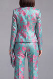 Costumes féminins à fleurs slim en deux pièces verts ouverts