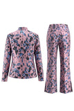 Costumes féminins à fleurs slim en deux pièces verts ouverts