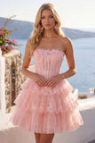 Corset fleuri sans buses en tulle A-Line Corset floral à étages Robe de rentrée à étages