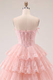 Corset fleuri sans buses en tulle A-Line Corset floral à étages Robe de rentrée à étages