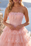 Corset fleuri sans buses en tulle A-Line Corset floral à étages Robe de rentrée à étages