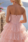Corset fleuri sans buses en tulle A-Line Corset floral à étages Robe de rentrée à étages