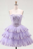 Corset fleuri sans buses en tulle A-Line Corset floral à étages Robe de rentrée à étages
