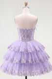 Corset fleuri sans buses en tulle A-Line Corset floral à étages Robe de rentrée à étages
