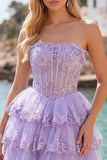 Corset fleuri sans buses en tulle A-Line Corset floral à étages Robe de rentrée à étages