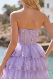 Corset fleuri sans buses en tulle A-Line Corset floral à étages Robe de rentrée à étages