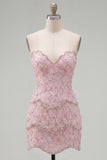 Robe de rentrée Sweetheart Pink Bodycon avec perles