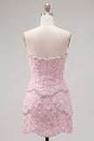 Robe de rentrée Sweetheart Pink Bodycon avec perles