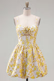 Robe de rentrée à la maison jaune à bretelles fines à bretelles fines