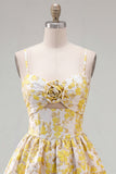Robe de rentrée à la maison jaune à bretelles fines à bretelles fines