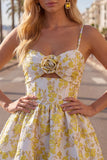 Robe de rentrée à la maison jaune à bretelles fines à bretelles fines