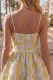Robe de rentrée à la maison jaune à bretelles fines à bretelles fines