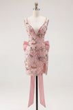 Robe rose bodycon bodycon fleur de rentrée avec fente