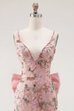 Robe rose bodycon bodycon fleur de rentrée avec fente