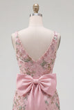 Robe rose bodycon bodycon fleur de rentrée avec fente