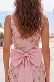 Robe rose bodycon bodycon fleur de rentrée avec fente