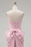 Corset rose bodycon fleuri bustier sans bretelles avec nœud d’accueil