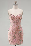 Robe de Homecoming à fleurs Bodycon Bodycon Sweetheart Flower Corset avec perles