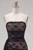 Robe de bal noire body-moulante à perles froncées et ceinture
