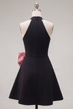 Robe de rentrée courte de rentrée à col nu rose rose avec un grand nœud