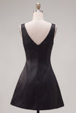Robe de fin d’année noire rose à col en V et demi-ruisseau avec des strass