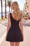 Robe de fin d’année noire rose à col en V et demi-ruisseau avec des strass