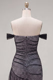Robe de bal asymétrique en tulle noir bodycon épaule découverte avec volants