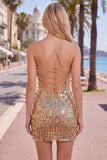 Robe de Bodycon Bodycon dorée dorée scintillante en sequins