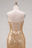 Robe de Bodycon Bodycon dorée dorée scintillante en sequins