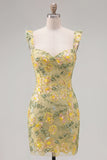 Robe de rentrée à la maison Bodycon Sweetheart Shell brodée aux paillettes jaunes