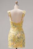 Robe de rentrée à la maison Bodycon Sweetheart Shell brodée aux paillettes jaunes