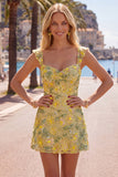 Robe de rentrée à la maison Bodycon Sweetheart Shell brodée aux paillettes jaunes