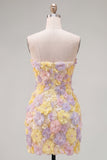 Robe courte bodycon moulante rose rose à fleurs, courte moulante avec perles