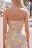 Robe courte bodycon moulante rose rose à fleurs, courte moulante avec perles
