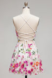 Robe courte de rentrée à la maison avec brides fines rose rouges à bretelles fines avec broderie