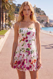 Robe courte de rentrée à la maison avec brides fines rose rouges à bretelles fines avec broderie