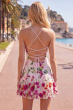Robe courte de rentrée à la maison avec brides fines rose rouges à bretelles fines avec broderie